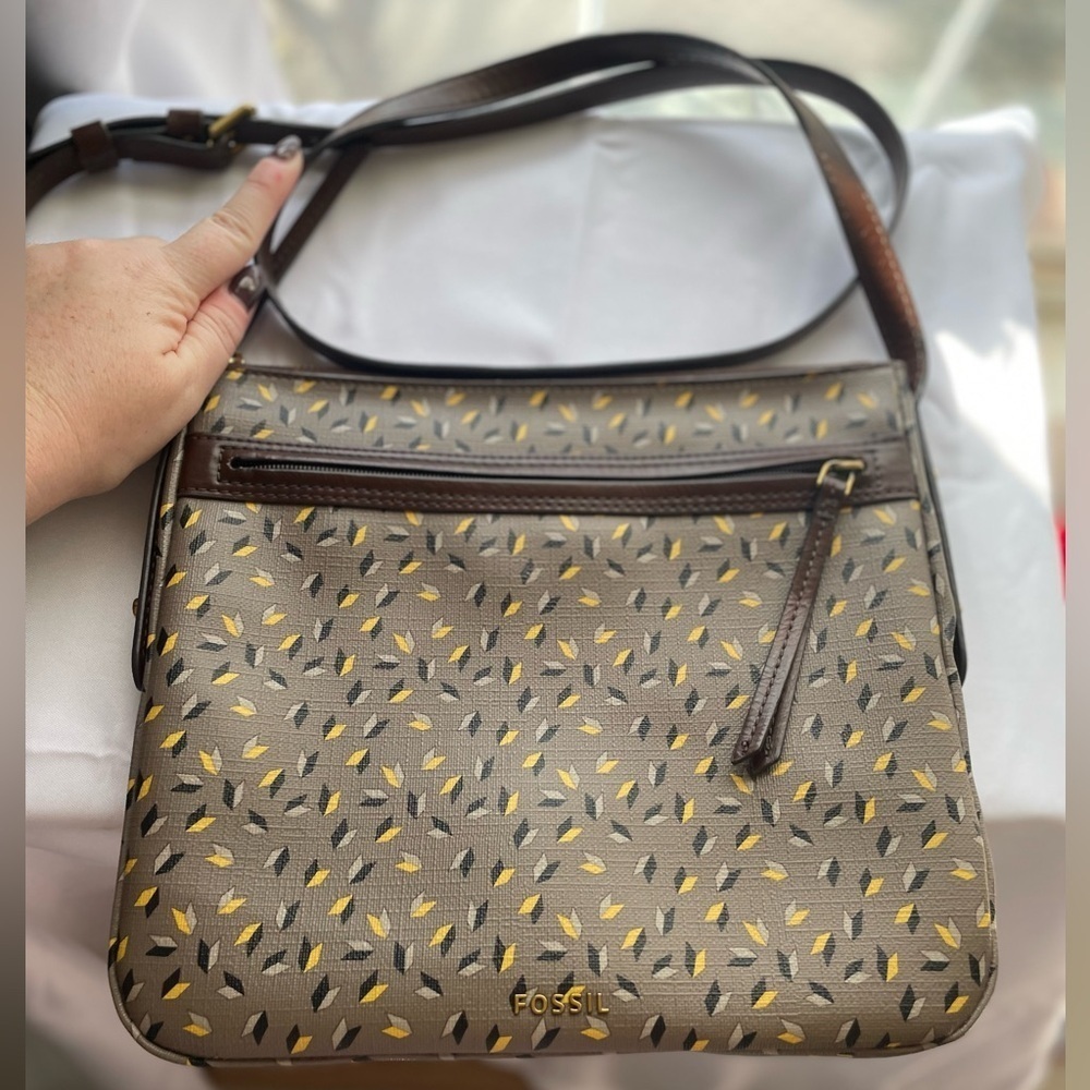 Fossil Geometric Square Crossbody Bag In Gray Yellow Blue Purse Bag Handbag
